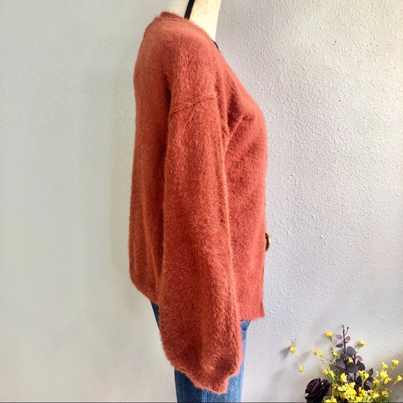 Rust Plush Balloon Pillow Sleeve Cardigan - Picture 4 of 5
